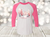 Christmas Raglan, Pink Winter Scene, Pastel Trees, Christmas Scene, Next Level Raglan Three Quarter Sleeve, Plus Sizes Available