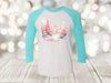 Christmas Raglan, Pink Winter Scene, Pastel Trees, Christmas Scene, Next Level Raglan Three Quarter Sleeve, Plus Sizes Available