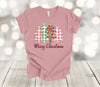 Christmas Shirt, Plaid Christmas Trees, Merry Christmas, Pink And Green Plaid Trees, Premium Soft Unisex Shirt, 2x, 3x, 4x