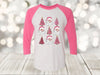 Christmas Raglan, Pink Santa And Pink Christmas Trees, Holiday Raglan, Next Level Raglan Three Quarter Sleeve, Choice Of Colors