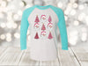 Christmas Raglan, Pink Santa And Pink Christmas Trees, Holiday Raglan, Next Level Raglan Three Quarter Sleeve, Choice Of Colors